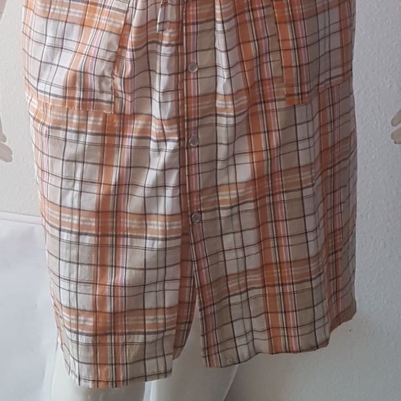 Plaid Drawstring Dress - Casual Collared Short Sleeve Button Down with Pocket - Picture 6 of 8